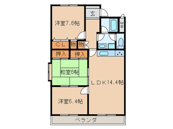 カトルセゾン相生　Ｂ棟の物件間取画像